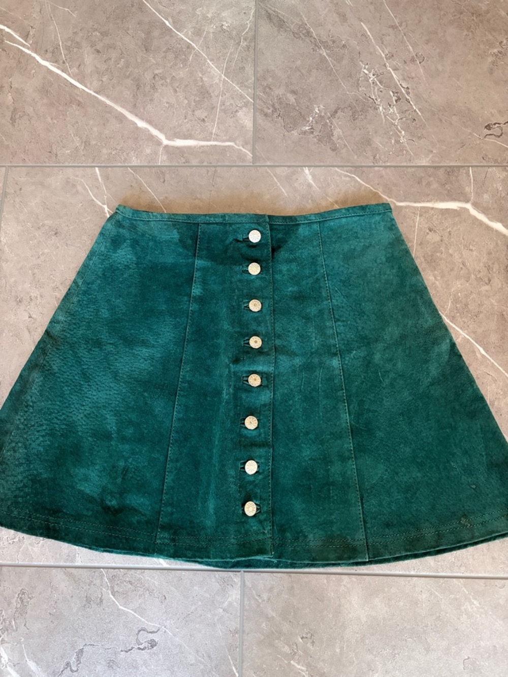 Green Suede Button Down Skirt